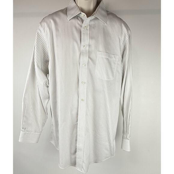 Jos. A. Bank Mens Shirt 17/35 Tailored Fit White Gray Strip L/S - Picture 2 of 10